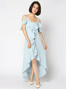 【SALE／70%OFF】GUESS (W)CHAMBRAY RUFFLE MAXI DRESS ゲス ワンピース・ドレス ドレス ブルー【送料無料】