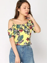 【SALE／70%OFF】GUESS (W)FLORAL ONE-SHOULDER TOP ゲス トップス カットソー・Tシャツ イエロー