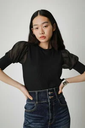 【SALE／39%OFF】AZUL BY MOUSSY SHEER SLEEVE PUFF TOPS アズールバイマウジー トップス カットソー・Tシャツ ブラック ホワイト ピンク ブルー