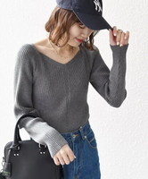 【SALE／50%OFF】SHIPS WOMEN *＜手洗い可能＞シルク ブレンド スクエア リブ ニット ◇ シップス トップス ニット グレー シルバー ブラック レッド ブルー【送料無料】