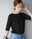 【SALE／30%OFF】ROPE' PICNIC Beauty knit/スカラップネックハーフスリーブニットプルオーバー/WEB限定カラーあり ロペピクニック トップス ニット ブラック ホワイト ブラウン グリーン ブルー オレンジ イエロー