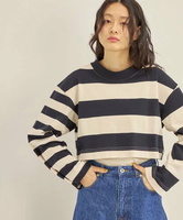 【SALE／50%OFF】SHIPS WOMEN マルチボーダー クロップド プルオーバー ◇ シップス トップス カットソー・Tシャツ ブラック ブルー【送料無料】