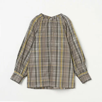 【SALE／60%OFF】HELIOPOLE CHANBRAY TAFFETA GATHER BLOUSE エリオポール トップス シャツ・ブラウス グレー ブラック【送料無料】