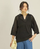 【SALE／50%OFF】SHIPS WOMEN 《予約》＜洗濯機可能＞綿 編地 コンビ メッシュ ポロ◆ シップス トップス ニット ブラック ホワイト【送料無料】