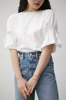 【SALE／60%OFF】AZUL BY MOUSSY TUCK HALF SLEEVE CUT TOPS アズールバイマウジー トップス カットソー・Tシャツ ホワイト ブラック オレンジ