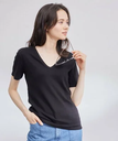 ROPE' 【PETIT BATEAU(プチバトー)*ROPE'】VネックTEE ロペ トップス カットソー・Tシャツ ブラック ホワイト カーキ ブルー【送料無料】