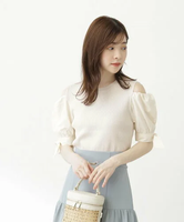 【SALE／50%OFF】PROPORTION BODY DRESSING 肩あきリボンニット プロポーションボディドレッシング トップス ニット ホワイト グレー【送料無料】