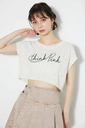 【SALE／60%OFF】rienda クロップドメッセージKnit TOP リエンダ トップス ノースリーブ・タンクトップ ホワイト ブラック ブルー