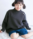 【SALE／20%OFF】ROPE' PICNIC KIDS 【KIDS】サイドスリットニットプルオーバー/リンクコーデ ロペピクニック トップス ニット ブラック ホワイト ブルー ピンク