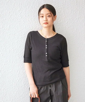 【SALE／50%OFF】SHIPS WOMEN PLA シアー ワッフル ヘンリーネック プルオーバー◇ シップス トップス カットソー・Tシャツ ブラック ホワイト パープル【送料無料】