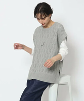 【SALE／50%OFF】SHOO・LA・RUE 【2点セット】リーフ編み柄ベスト+ロンT シューラルー トップス アンサンブル グレー イエロー ブラウン ブルー