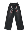 A BATHING APE CRYSTAL STONE SHARK HIGH WAIST DENIM PANTS ア ベイシング エイプ パンツ ジーンズ・デニムパンツ ブラック ブルー【送料無料】