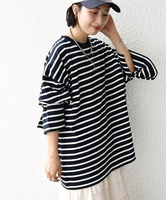 【SALE／50%OFF】SHIPS WOMEN * ＜サイズが選べる＞2WAY ワイド スリーブ ボーダー プルオーバー◇ シップス トップス カットソー・Tシャツ ネイビー ホワイト レッド