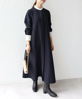 SHIPS any 《一部追加予約》SHIPS any: ダブルクロス Aライン シャツワンピース[NAVY BLUE] シップス ワンピース・ドレス シャツワンピース ネイビー ホワイト【送料無料】