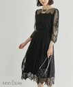 【SALE／30%OFF】ROPE' PICNIC 【Mon E'toile/モンエトワール】【結婚式にも】レースDRESS ロペピクニック ワンピース・ドレス ドレス ブラック カーキ ブルー パープル【送料無料】