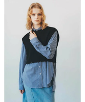 【SALE／50%OFF】YECCA VECCA 【2点SET】クラッシュベストSETストライプシャツ イェッカヴェッカ トップス シャツ・ブラウス ブラック【送料無料】