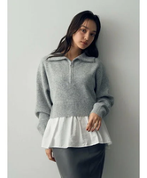 【SALE／50%OFF】YECCA VECCA ハーフZIPペプラムニット イェッカヴェッカ トップス ニット グレー ベージュ【送料無料】