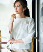 【SALE／50%OFF】組曲 L 【KUMIKYOKU NAVY】フラワージャガード ブラウス クミキョク トップス シャツ・ブラウス ホワイト【送料無料】