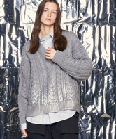 【SALE／40%OFF】MAISON SPECIAL Foil Print Prime-Over V-Neck Knit Pullover メゾンスペシャル トップス ニット グレー ブラック ホワイト【送料無料】