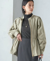 【SALE／40%OFF】SHIPS WOMEN 《予約》＜手洗い可能＞割繊 ナイロン スタンドカラー ギャザー ブルゾン◆ シップス ジャケット・アウター ブルゾン・ジャンパー グリーン ホワイト ブラック【送料無料】