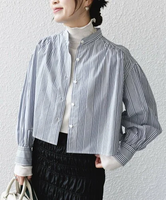 【SALE／40%OFF】SHIPS WOMEN * ＜手洗い可能＞クロップド ギャザー シャツ(ストライプ)24SS ◇ シップス トップス シャツ・ブラウス ネイビー【送料無料】