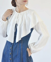 【SALE／50%OFF】quaranciel quaranciel:＜手洗い可能＞ラッフル ビッグカラー ブラウス シップス トップス シャツ・ブラウス ホワイト ブラック【送料無料】