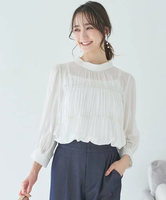 【SALE／50%OFF】any SiS L 【洗える】シャーリングシアー ブラウス エニィスィス トップス シャツ・ブラウス ホワイト ブラック ブルー