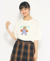 【SALE／40%OFF】PINK-latte スケボークマちゃんプリントTシャツ ピンク ラテ トップス カットソー・Tシャツ ホワイト グレー グリーン