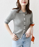 【SALE／40%OFF】SHIPS WOMEN 【WEB限定】＜手洗い可能＞ラメ リブ 5分袖 ニット ポロ カーディガン シップス トップス ニット グレー ブラック ピンク ネイビー【送料無料】