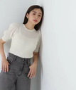 NATURAL BEAUTY BASIC ワイドリブギャザースリーブニット ナチュラルビューティベーシック トップス ニット ホワイト グレー ネイビー【送料無料】