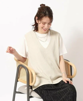 【SALE／30%OFF】SHOO・LA・RUE 【洗える/2点セット】さらさらVネックベスト+Tシャツ シューラルー トップス アンサンブル グレー ブラック グリーン ブルー