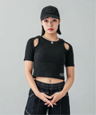 【SALE／30%OFF】X-girl CURSIVE LOGO SHOULDER SLIT TOP X-girl エックスガール トップス カットソー・Tシャツ ブラック カーキ ホワイト【送料無料】