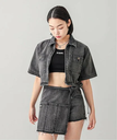 【SALE／30%OFF】X-girl DENIM CROPPED SHIRT シャツ X-girl エックスガール トップス シャツ・ブラウス ブラック ネイビー【送料無料】