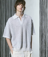 MAISON SPECIAL Slub Yarn Bias Mesh Prime-Over Short Sleeve Skipper Knit Polo Shirt メゾンスペシャル トップス ポロシャツ グレー ブラック ブルー【送料無料】