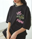 【SALE／40%OFF】VIS 【PUMA】VIS別注 オリジナルロゴオーバーサイズTシャツ ビス トップス カットソー・Tシャツ ブラック ホワイト【送料無料】