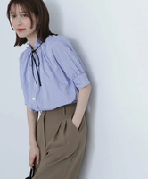 【SALE／10%OFF】N. Natural Beauty Basic フリルネックバイカラーリボンブラウス エヌ ナチュラルビューティーベーシック* トップス シャツ・ブラウス ブルー グレー ホワイト【送料無料】