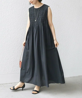 【SALE／30%OFF】SHIPS WOMEN Fanaka:＜手洗い可能＞シャーリング ステッチ ロング ワンピース シップス ワンピース・ドレス ワンピース ブラック ホワイト【送料無料】