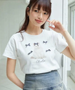 MAJESTIC LEGON リボンモチーフTシャツ マジェスティックレゴン トップス カットソー・Tシャツ ブラック ホワイト ブルー【送料無料】