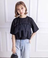 【SALE／19%OFF】clear 【コーデの主役に】クロップド丈チュールドッキング半袖Tシャツ クリア トップス カットソー・Tシャツ ブラック ピンク ホワイト