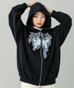 X-girl BUTTERFLY ZIP UP HOODIE X-girl エックスガール トップス パーカー・フーディー ブラック カーキ パープル【送料無料】