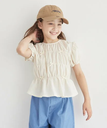 【SALE／30%OFF】ROPE' PICNIC KIDS 【KIDS】シャーリングリボントップス ロペピクニック トップス カットソー・Tシャツ ホワイト ブルー