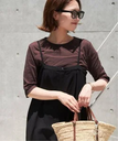 SLOBE IENA 《追加2》シアー天竺5分袖Tシャツ スローブ イエナ トップス カットソー・Tシャツ ブラウン ネイビー【送料無料】