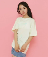 【SALE／60%OFF】PINK-latte リボンロゴプリントラインストーン付きTシャツ ピンク ラテ トップス カットソー・Tシャツ ホワイト グリーン ピンク