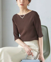 【SALE／30%OFF】SHIPS WOMEN ＜手洗い可能＞ボートネック 5分袖 リブ ニット シップス トップス ニット ブラウン ホワイト ピンク ブルー【送料無料】