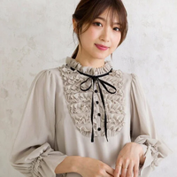 【SALE／30%OFF】Rose Tiara チュール切替チュニックブラウス ローズティアラ トップス シャツ・ブラウス ベージュ ブラック【送料無料】