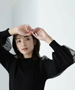 NATURAL BEAUTY BASIC プリーツチュールスリーブニット 24AW ナチュラルビューティベーシック トップス ニット ブラック ホワイト グリーン ピンク【送料無料】