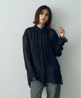 【SALE／40%OFF】YECCA VECCA フリルデザインロングシャツ イェッカヴェッカ トップス シャツ・ブラウス ブラック【送料無料】