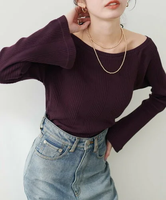 【SALE／30%OFF】natural couture テレコオフショルカットTOPS ナチュラルクチュール トップス その他のトップス レッド グレー ホワイト ブラック ブラウン