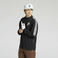 PUMA メンズ ゴルフ PC ストレッチ ジャガード テープ P ロゴ 長袖 シャツ プーマ トップス カットソー・Tシャツ ブラック【送料無料】