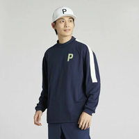 PUMA メンズ ゴルフ PC ストレッチ ジャガード テープ P ロゴ 長袖 シャツ プーマ トップス カットソー・Tシャツ ネイビー【送料無料】